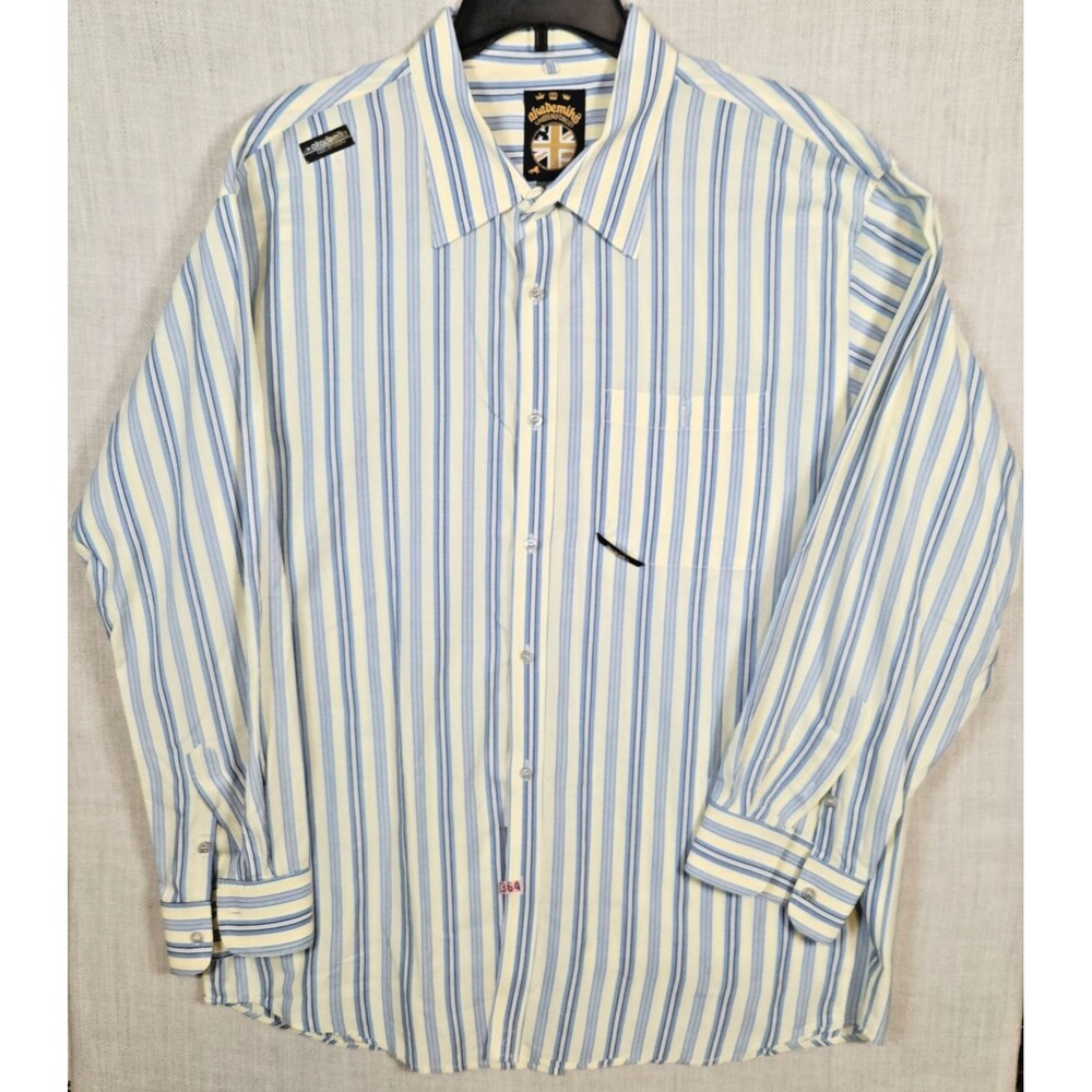 Akademiks AKDMKS Men's 2XL Long Sleeve Button Down Stripe Shirt Yellow Blue